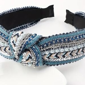 🦋NEW BLUE PEARL SEQUIN SMALL KNOT HEADBAND   NWOT